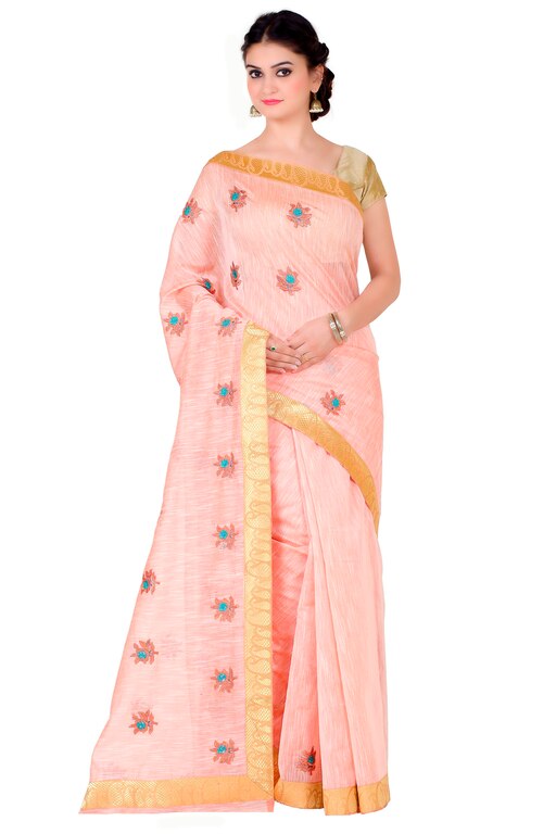 Kamila Creation Embroidered Banarasi Cotton Blend Saree